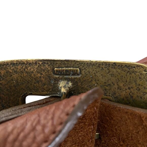 Leatherock Brown Leather Wide Made in Italy Stone Gild Buckle Belt size large - Picture 7 of 10